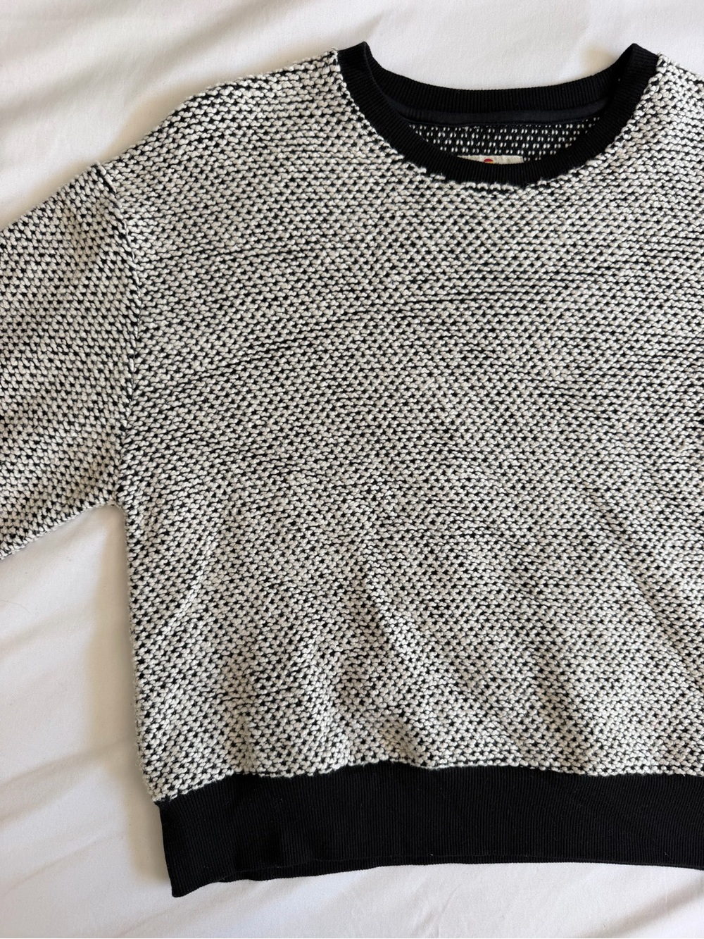 Marine Layer Black White Textured Crew Neck Sweater - Picture 4 of 16